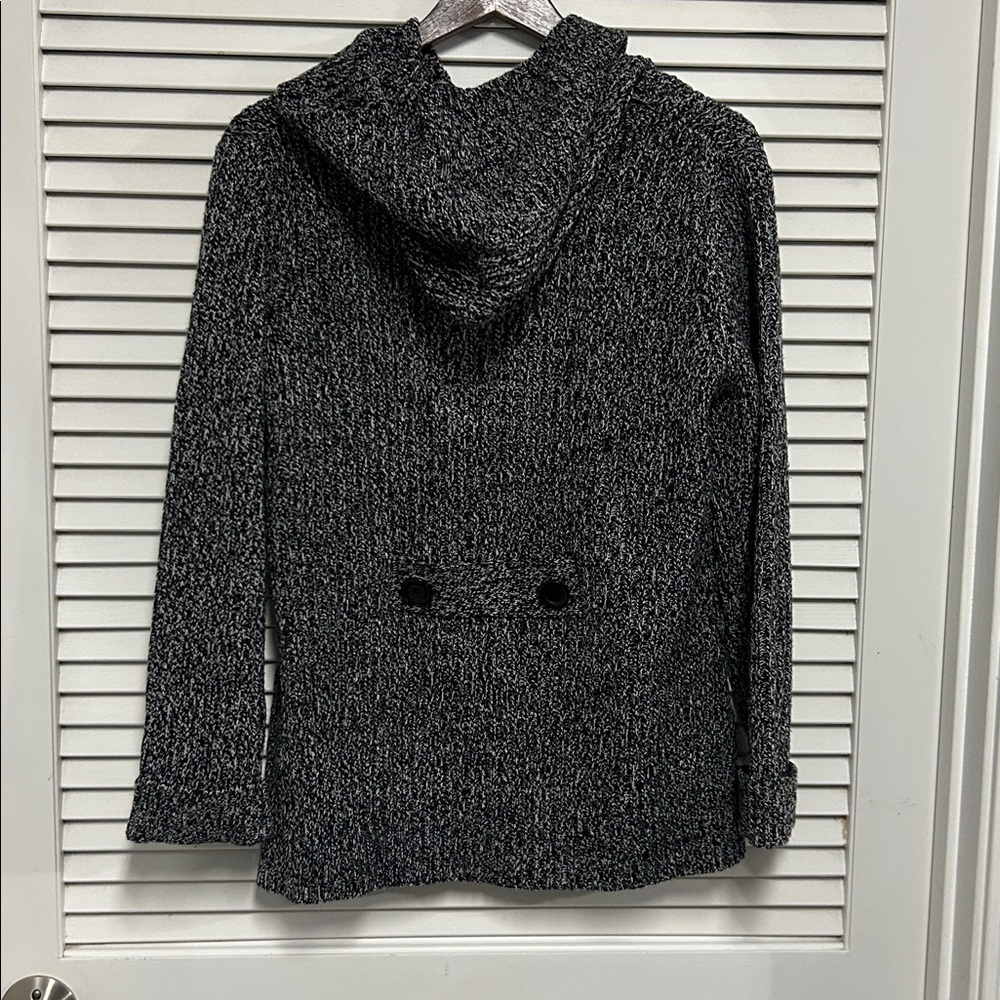 Black and Gray Heathered Double-Breasted Hooded Sweater Cardigan/Coat - Picture 3 of 3